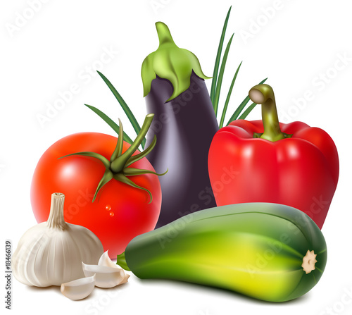 Photorealistic vector. Colorful fresh group of vegetables.