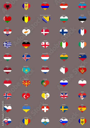 European flags in heart shapes
