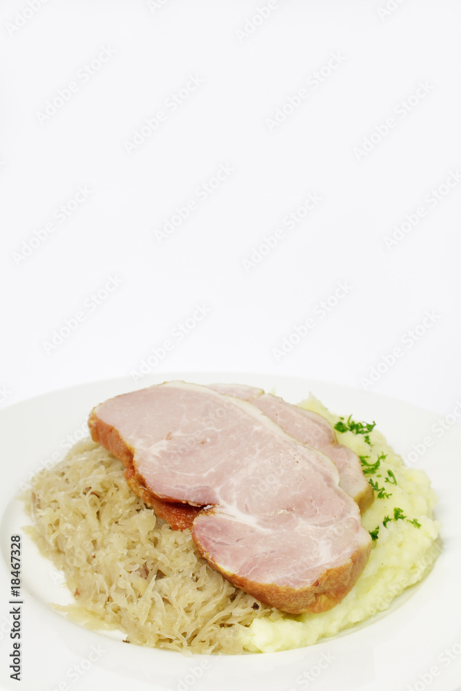 Kasselerbraten auf Sauerkraut,Kartoffelpüree Kasselerbraten auf Sauerkraut,Kartoffelpüree