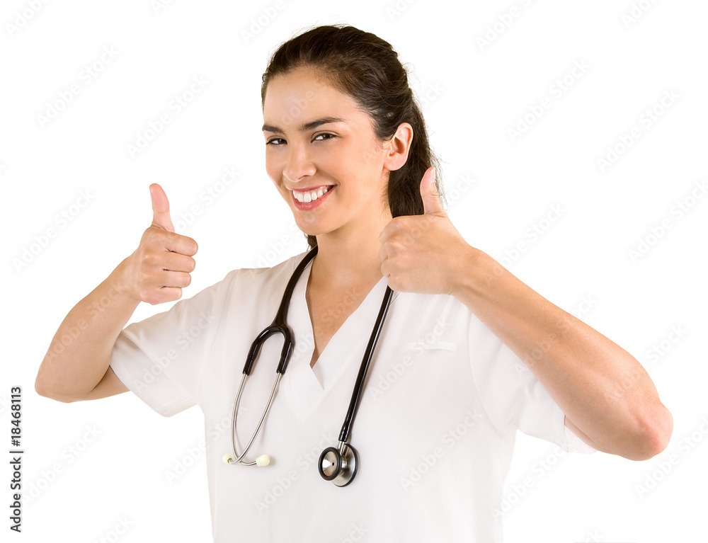 Smiling Nurse With Thumbs Up Posing Smiling Nurse With Thumbs Up Posing