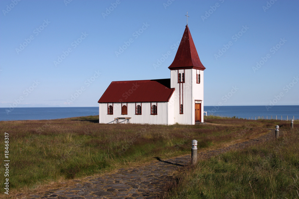 Rural church in Hellnar, Iceland Rural church in Hellnar, Iceland