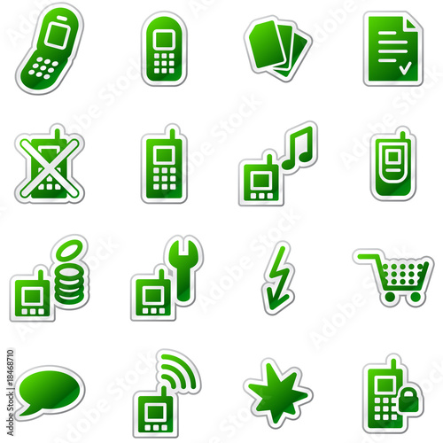 Mobile phone web icons, green sticker series