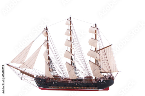 model of an old frigate isolated on white