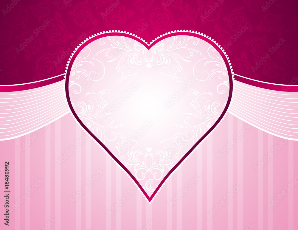 pink background with heart and roses