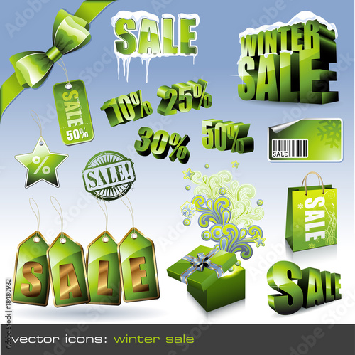 vector set: green winter sale icons