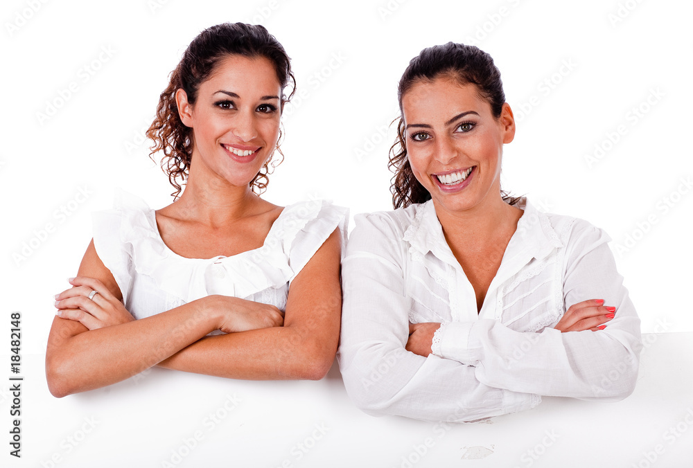 Close up portrait of young business women's with their hands fol Close up portrait of young business women's with their hands fol