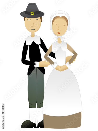 Thanksgiving Pilgrim Couple Standing together vector