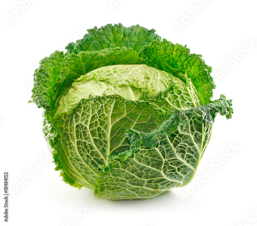 Ripe Savoy Cabbage Isolated on White