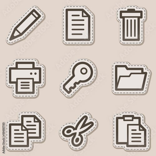 Document web icons set 1, brown contour sticker series