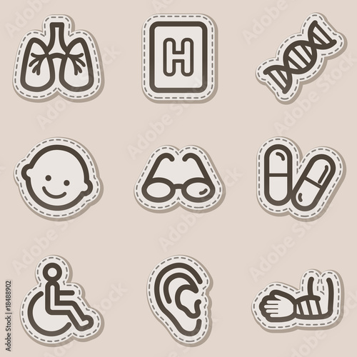 Medicine web icons set 2, brown contour sticker series
