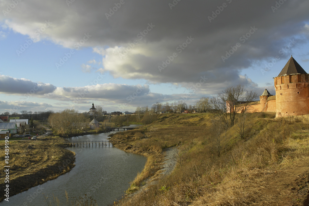 Landscape with river and monastery. Suzdal, Russia