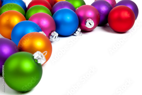 Christmas balls bauble on white with copy space