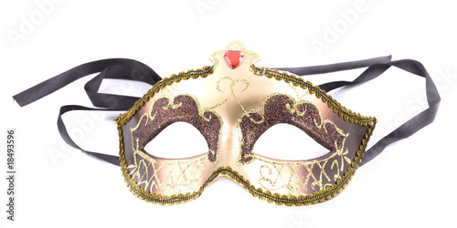 Golden carnival mask on white background