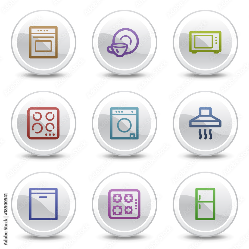 Home appliances web colour icons, white circle buttons series