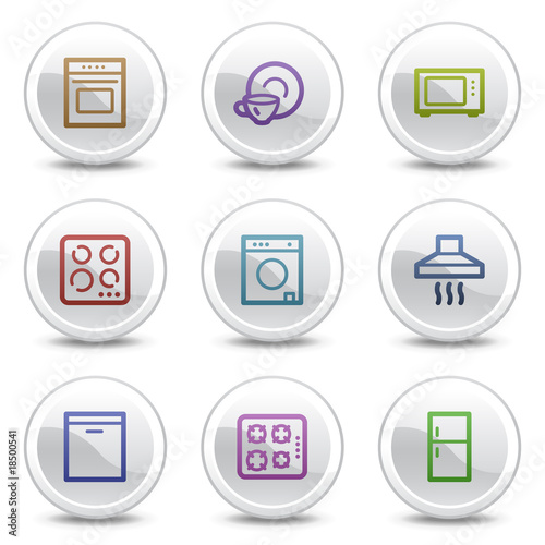 Home appliances web colour icons, white circle buttons series