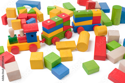 Colorful toy train and toy blocks