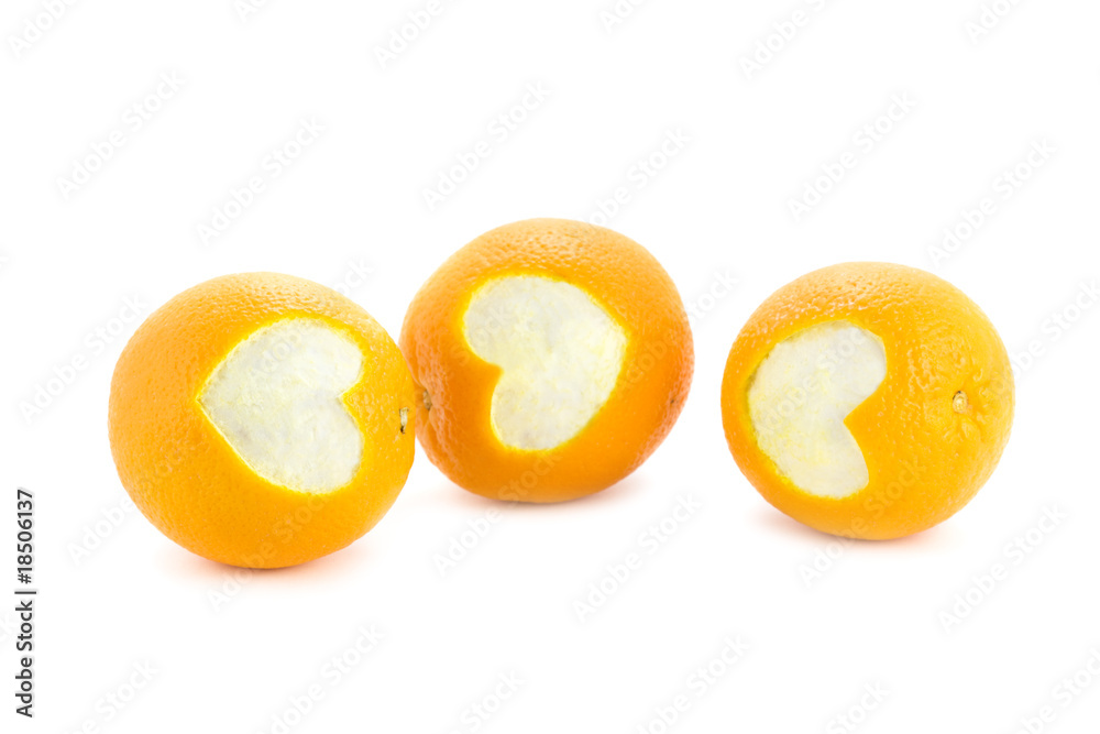 Oranges with a heart isolated on white Oranges with a heart isolated on white