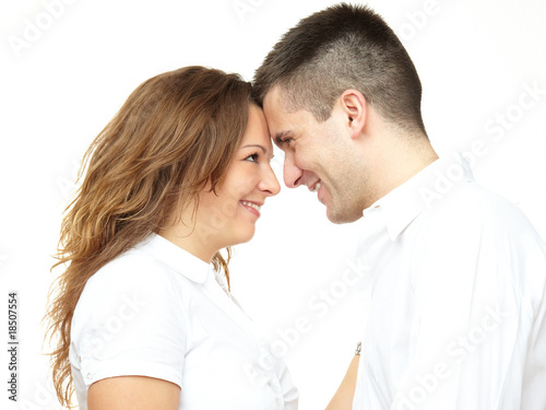 young couple smiling and hug each other