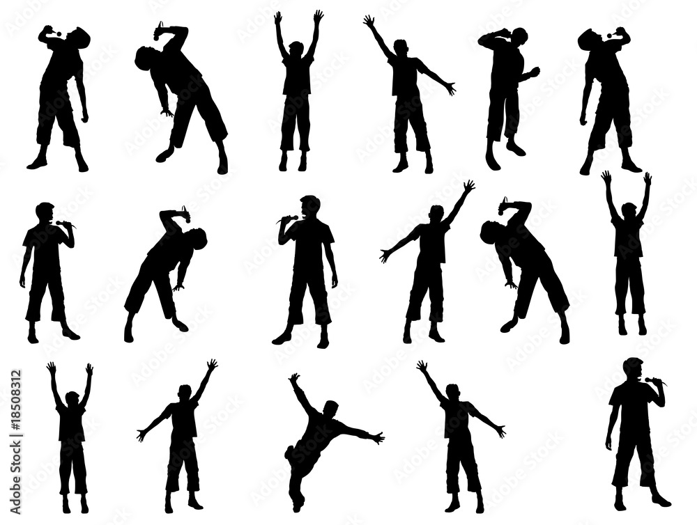 Gruppe Teenager und junge Sänger-Silhouetten Gruppe Teenager und junge Sänger-Silhouetten