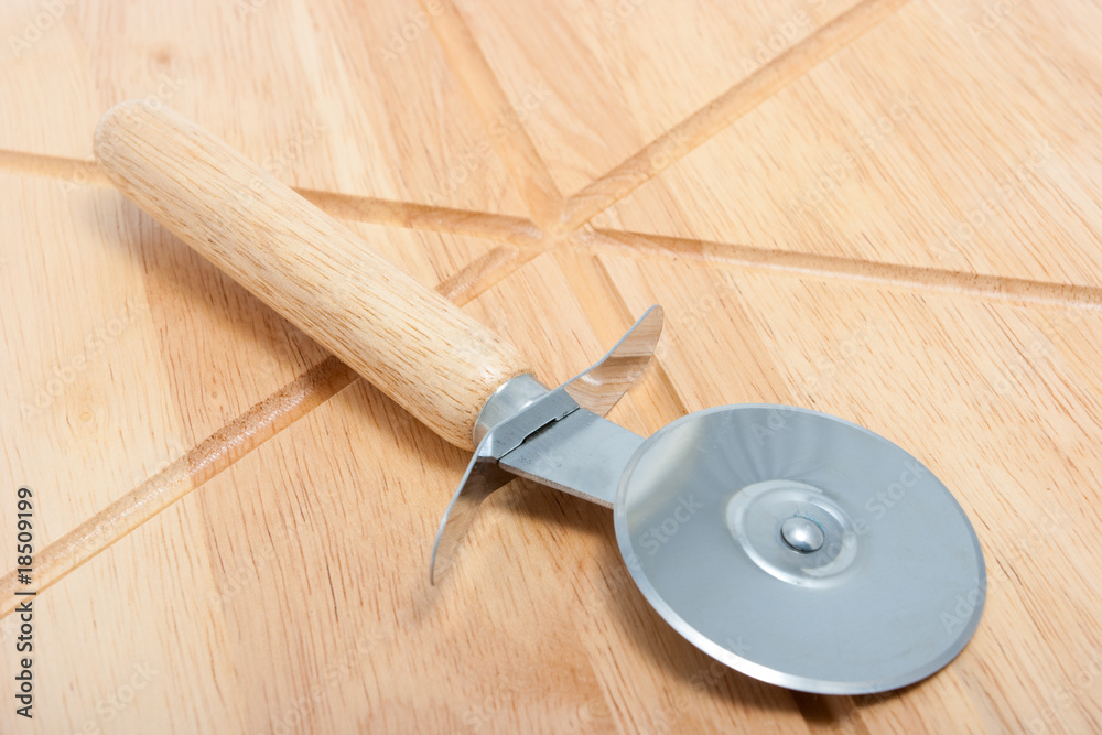 Pizza breadboard and knife isolated