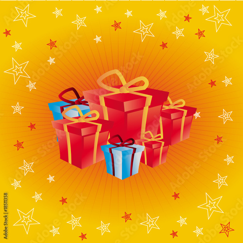 Orange vector Christmas background, with gift boxes