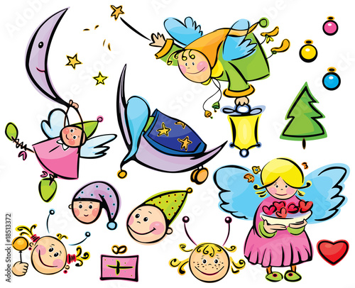 Set of cute angels and elements for xmas design