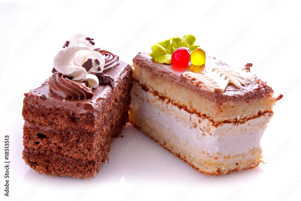 sweet cakes isolated on white.
