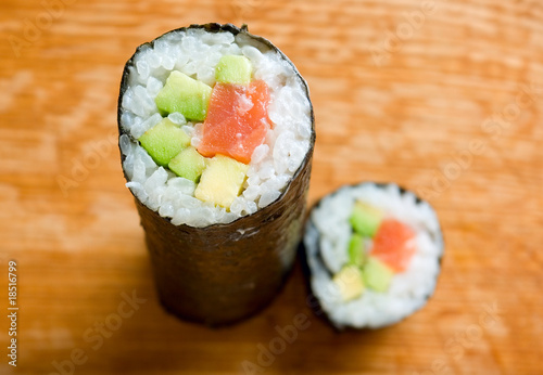 Japan rolls on wooden board