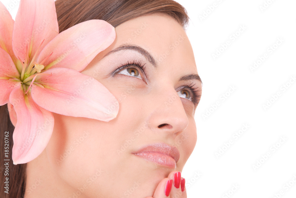 Beautiful woman with flower isolated on white Beautiful woman with flower isolated on white