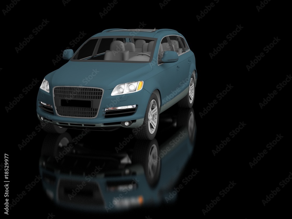 car isolated on black background with reflection