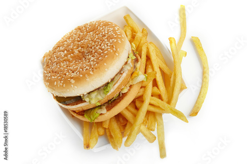 Hamburger meal served with french fries