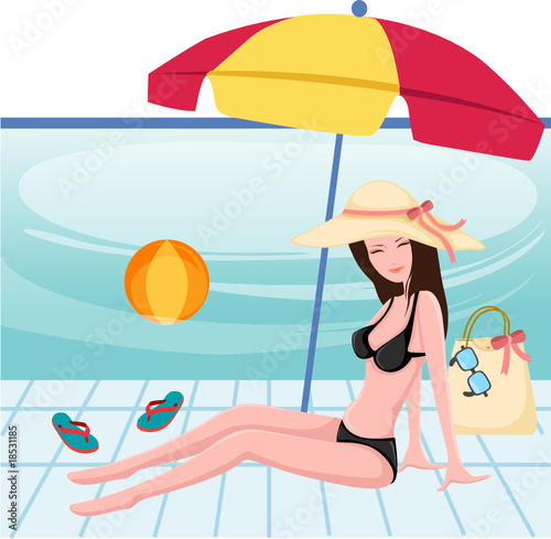 gril at swimming pool