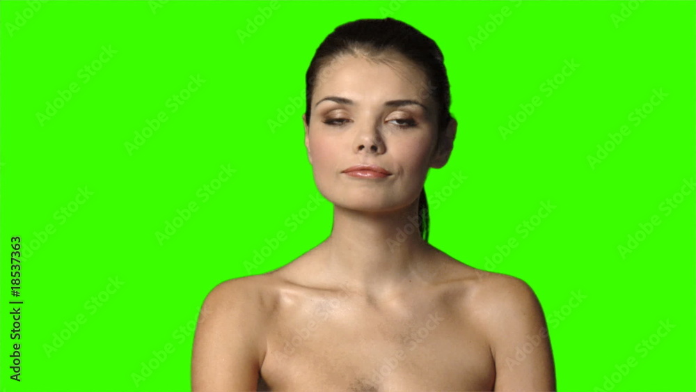 Sexy woman on green screen is shaking her finger Sexy woman on green screen is shaking her finger