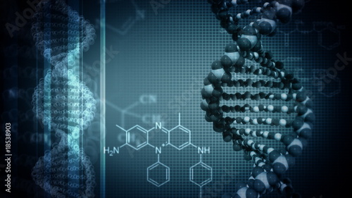 Dark blue background with rotating DNA