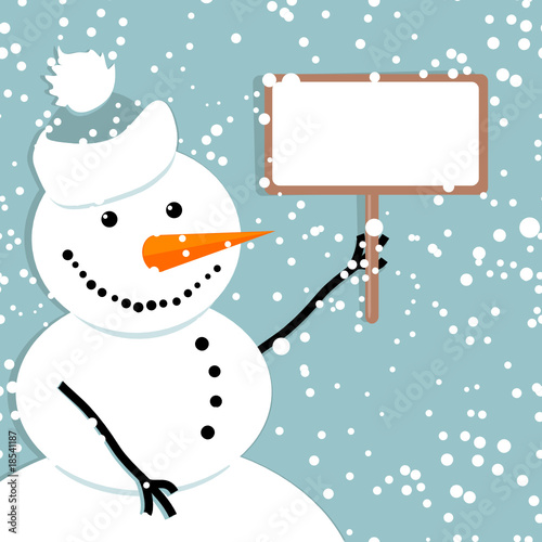 Happy snowman with framework. Place for your text here.