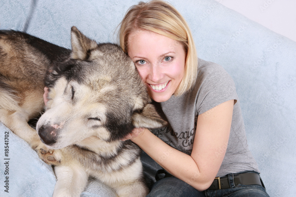 The big dog and the woman The big dog and the woman