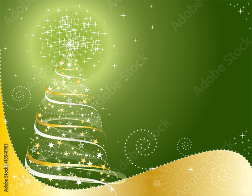 Green background with Christmas tree