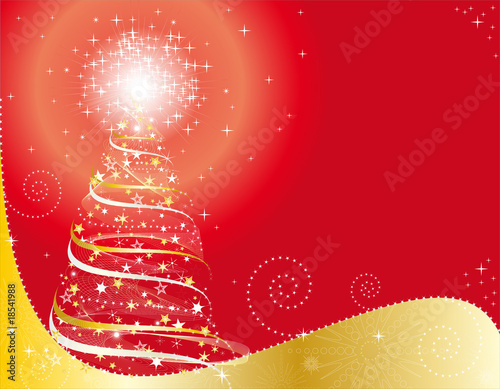Red background with Christmas tree
