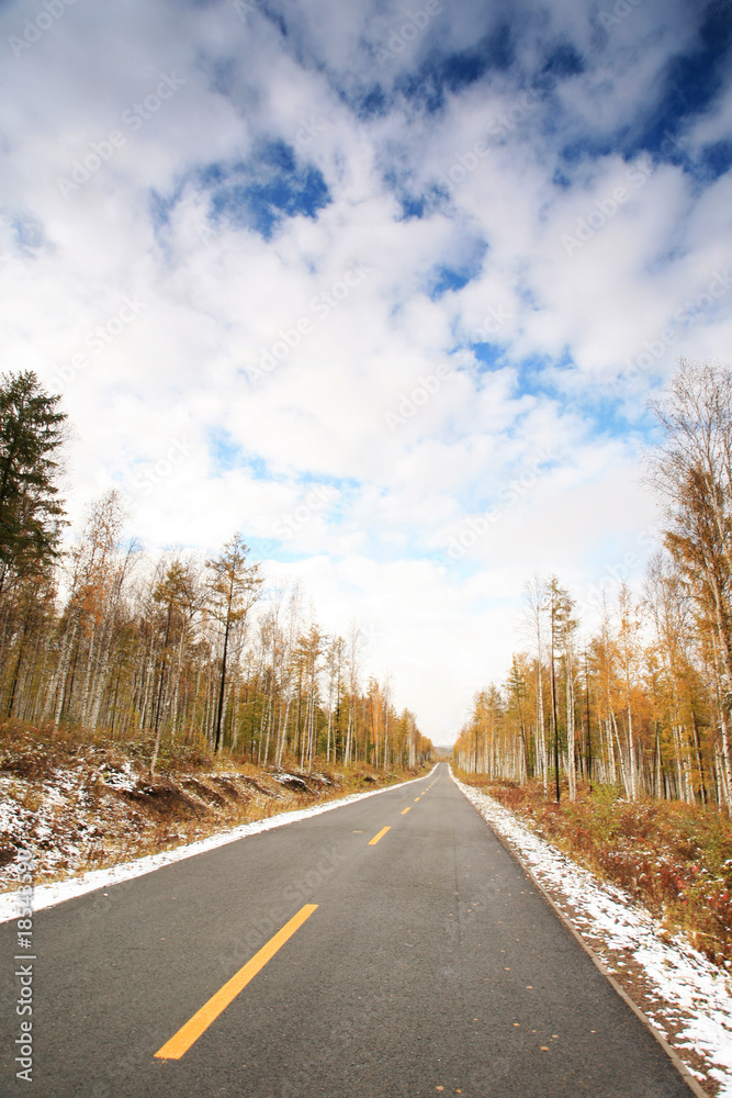 Fototapeta premium straight road vanishing into distance .