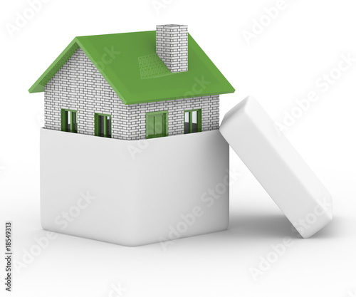 house in gift box. Isolated...