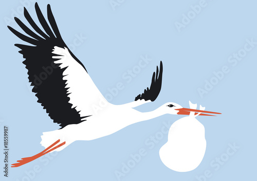 Storch fliegt mit Baby