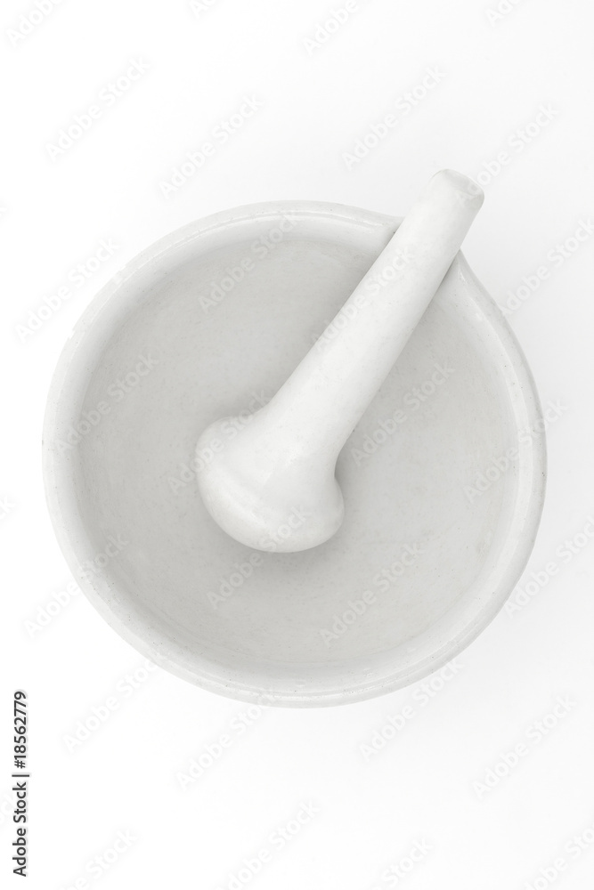 White mortar and pestle over white background White mortar and pestle over white background