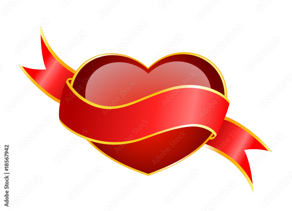 beautiful red hearts on a background a ribbon