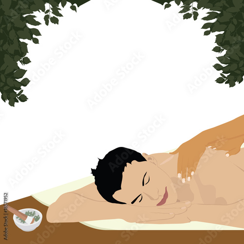 man having an ayurvedic massage, white background