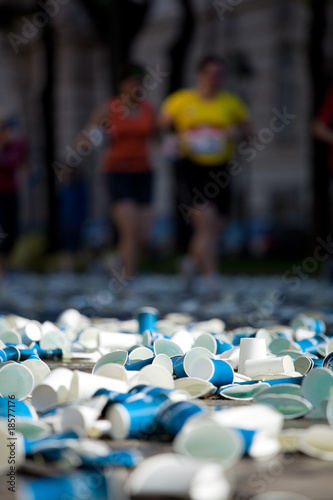 many paper cups on street