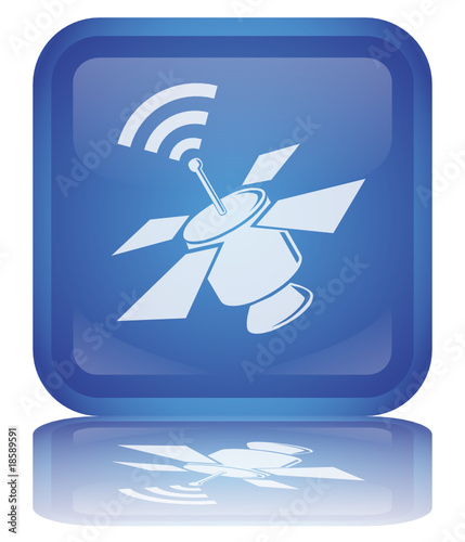 "Satellite" Button (square - blue - shiny - vector - reflection)