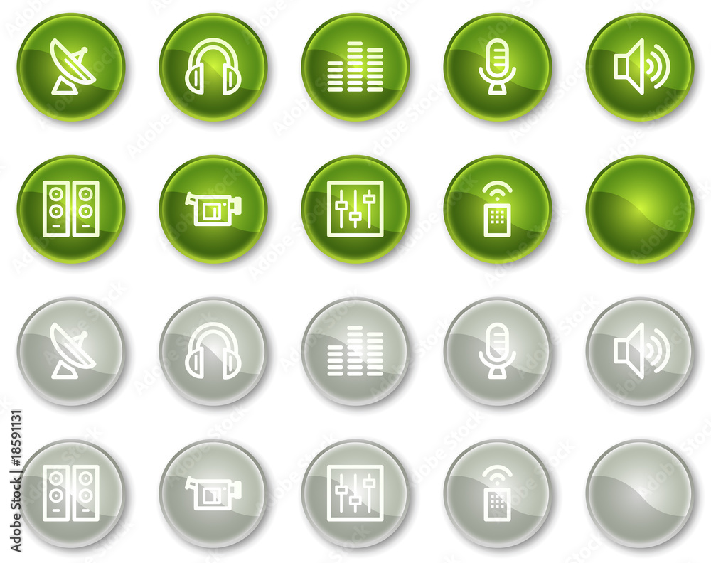 Media web icons, green and grey circle buttons series Media web icons, green and grey circle buttons series