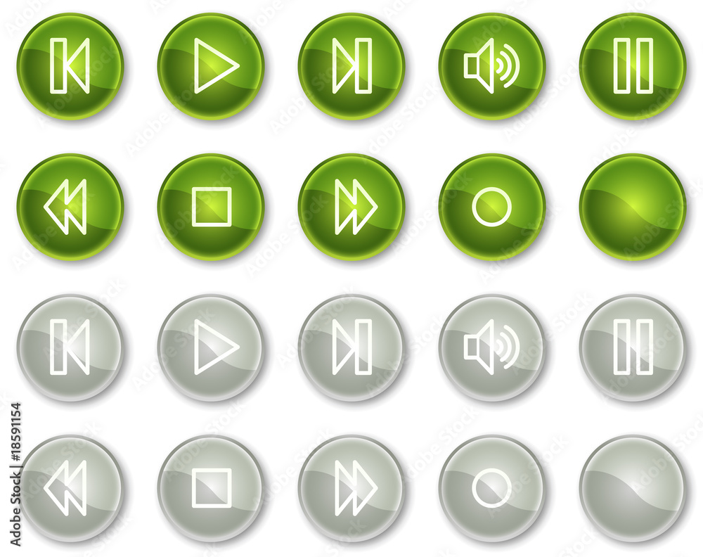 Walkman web icons, green and grey circle buttons series Walkman web icons, green and grey circle buttons series