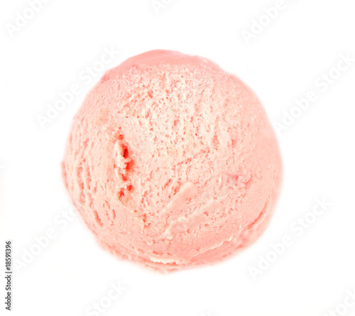 Strawberry ice cream scoop over white