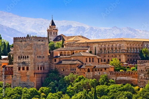 View on Alhambra at sunset, Granada, Spain photo